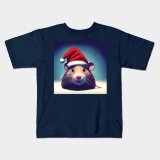 Christmas Mouse in Santa Hat Kids T-Shirt